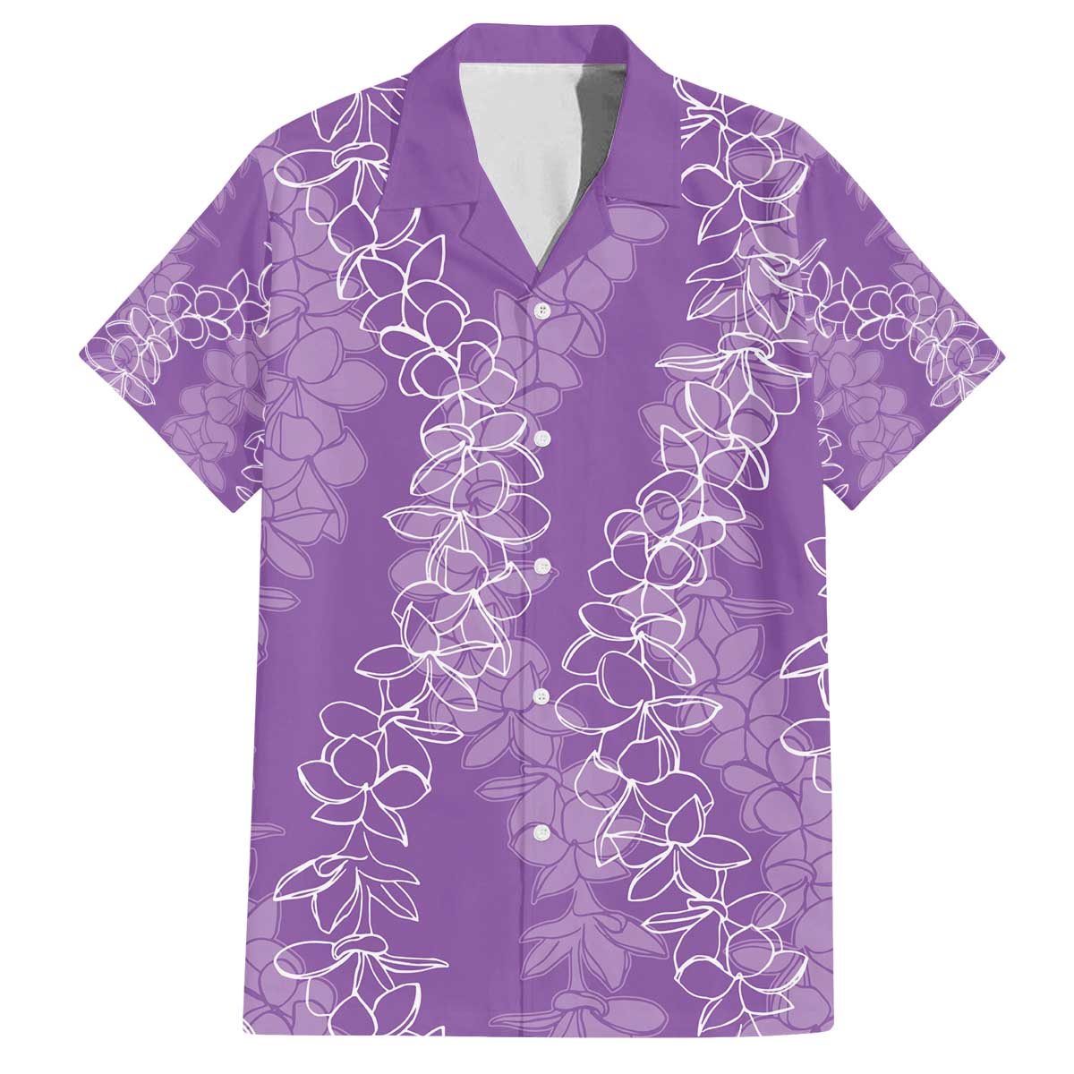 Hawaii Plumeria Lei Family Matching Puletasi and Hawaiian Shirt Aloha Festive Vibe - Violet LT7 Dad's Shirt - Short Sleeve Violet - Polynesian Pride