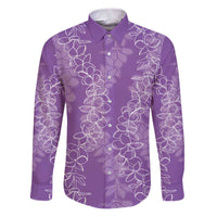 Hawaii Plumeria Lei Family Matching Puletasi and Hawaiian Shirt Aloha Festive Vibe - Violet LT7 Dad's Shirt - Long Sleeve Violet - Polynesian Pride