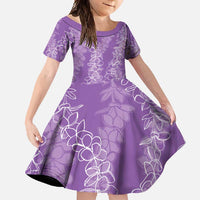 Hawaii Plumeria Lei Family Matching Short Sleeve Bodycon Dress and Hawaiian Shirt Aloha Festive Vibe - Violet LT7 Daughter's Dress Violet - Polynesian Pride