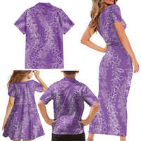 Hawaii Plumeria Lei Family Matching Short Sleeve Bodycon Dress and Hawaiian Shirt Aloha Festive Vibe - Violet LT7 - Polynesian Pride