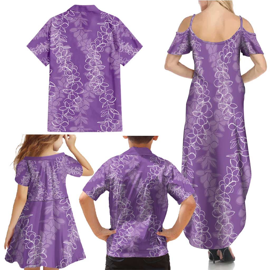 Hawaii Plumeria Lei Family Matching Summer Maxi Dress and Hawaiian Shirt Aloha Festive Vibe - Violet LT7 - Polynesian Pride