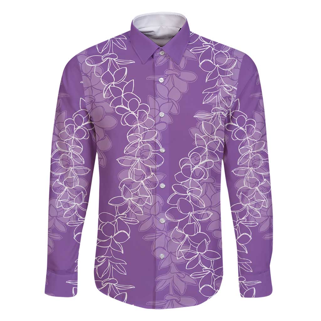 Hawaii Plumeria Lei Family Matching Summer Maxi Dress and Hawaiian Shirt Aloha Festive Vibe - Violet LT7 Dad's Shirt - Long Sleeve Violet - Polynesian Pride