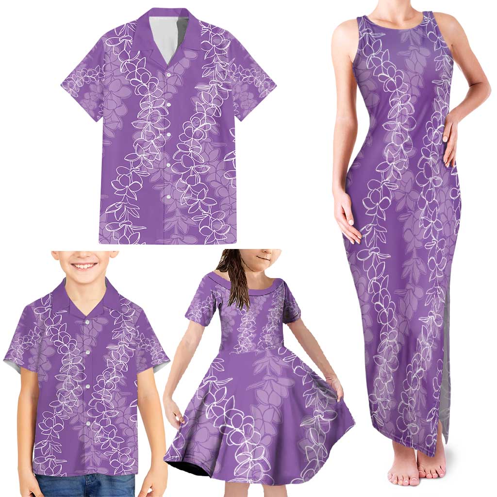 Hawaii Plumeria Lei Family Matching Tank Maxi Dress and Hawaiian Shirt Aloha Festive Vibe - Violet LT7 - Polynesian Pride