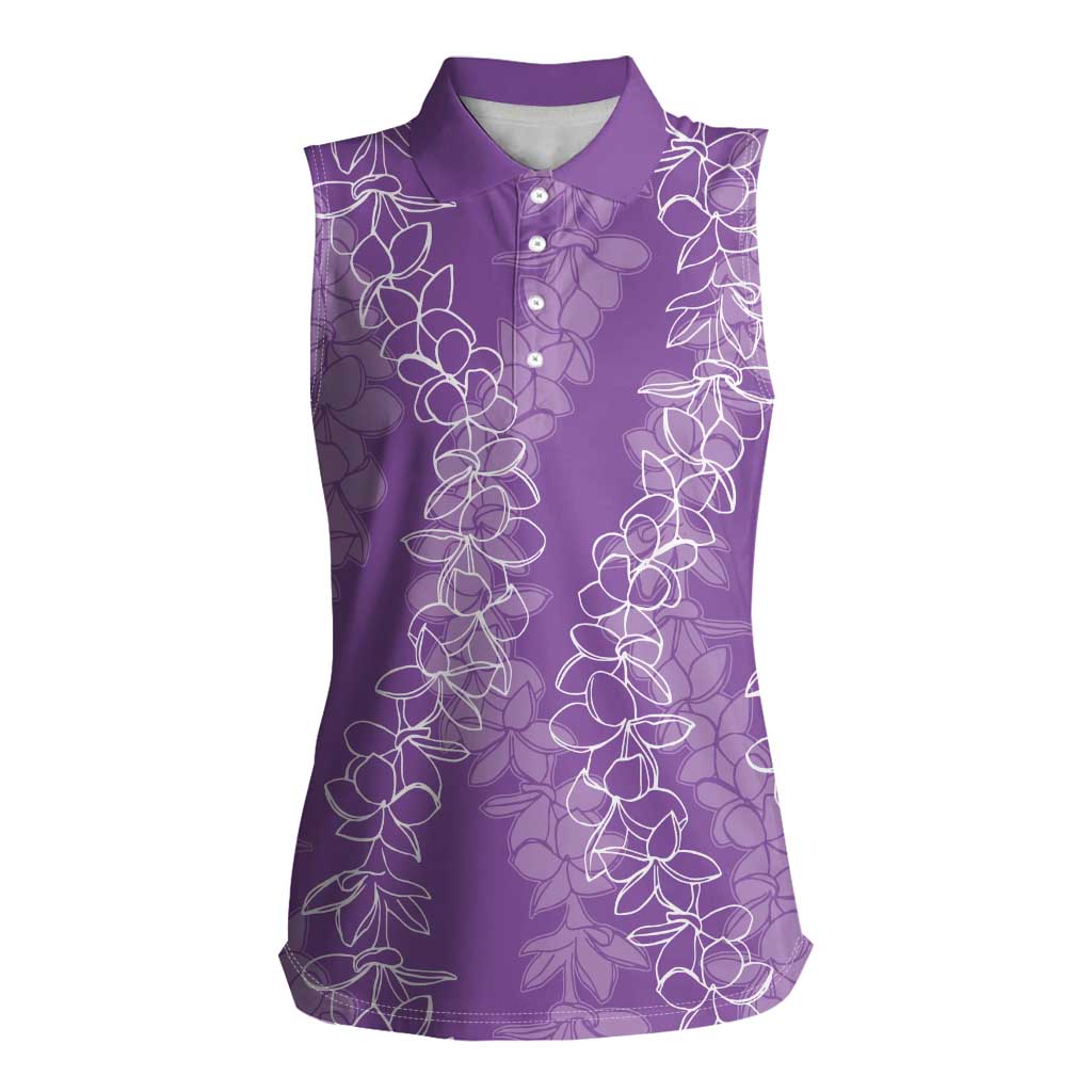Hawaii Plumeria Lei Women Sleeveless Polo Shirt Aloha Festive Vibe - Violet LT7 Female Violet - Polynesian Pride