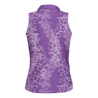 Hawaii Plumeria Lei Women Sleeveless Polo Shirt Aloha Festive Vibe - Violet LT7 - Polynesian Pride