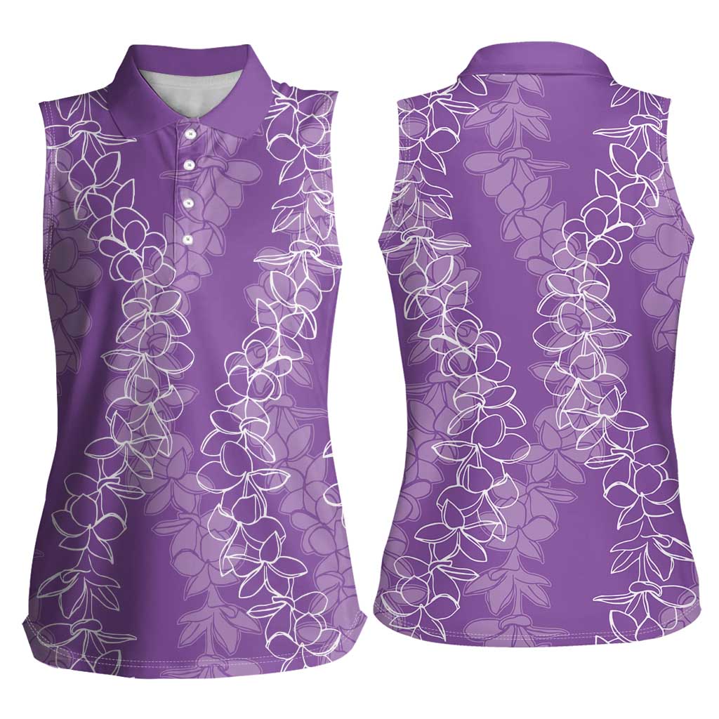 Hawaii Plumeria Lei Women Sleeveless Polo Shirt Aloha Festive Vibe - Violet LT7 - Polynesian Pride