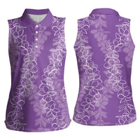 Hawaii Plumeria Lei Women Sleeveless Polo Shirt Aloha Festive Vibe - Violet LT7 - Polynesian Pride