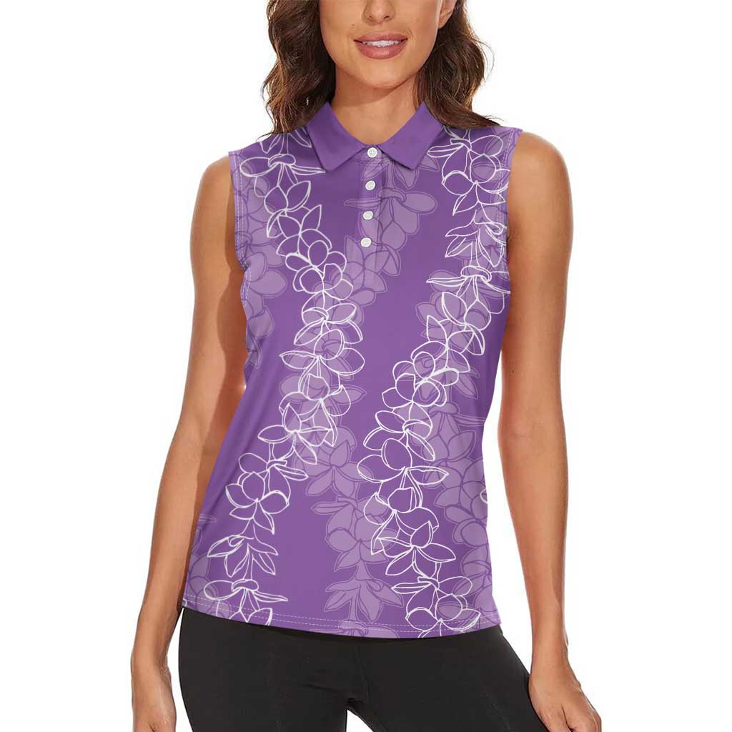 Hawaii Plumeria Lei Women Sleeveless Polo Shirt Aloha Festive Vibe - Violet LT7 - Polynesian Pride