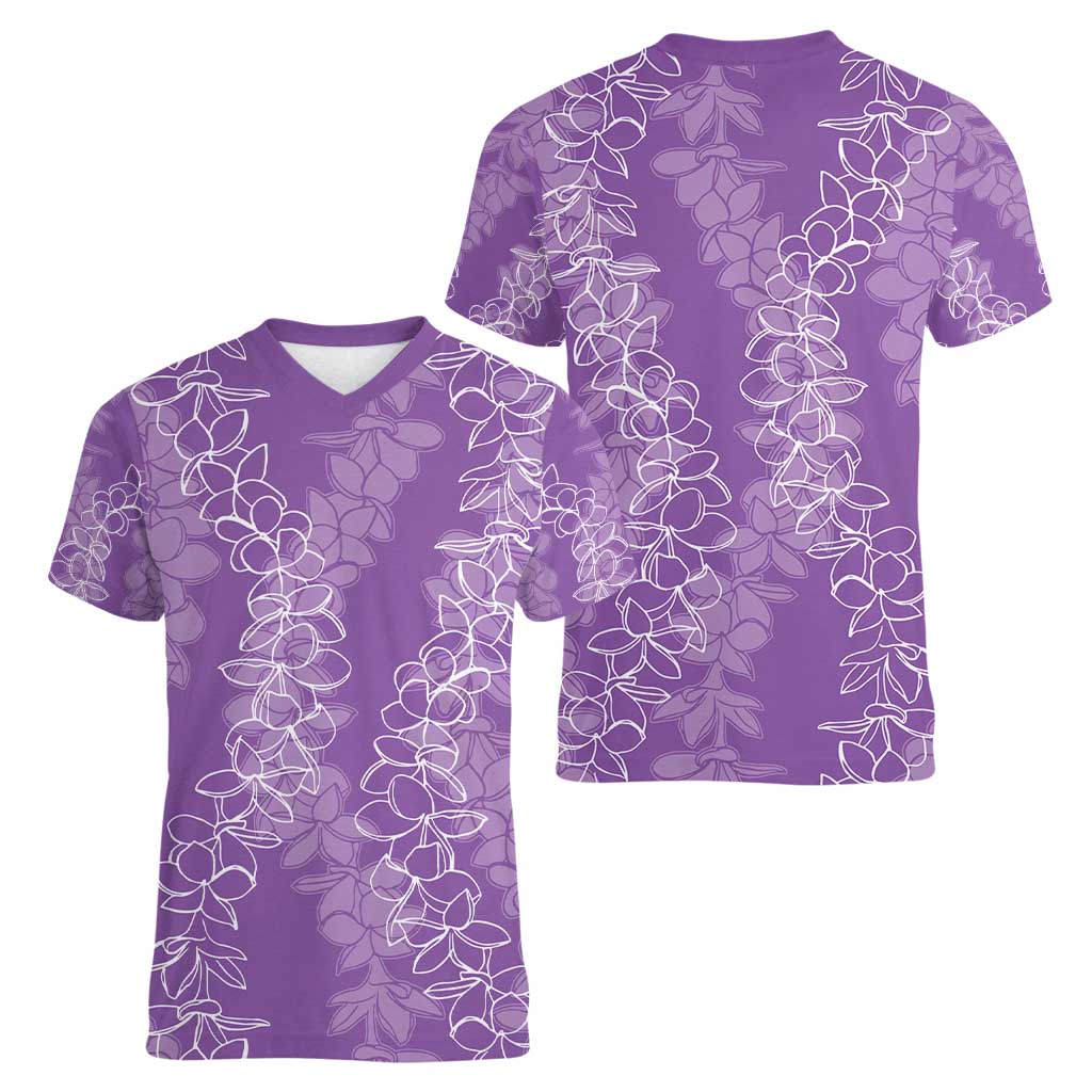 Hawaii Plumeria Lei Women V-Neck T-Shirt Aloha Festive Vibe - Violet LT7 - Polynesian Pride