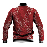 Hawaii Plumeria Lei Baseball Jacket Aloha Festive Vibe - Crimson
