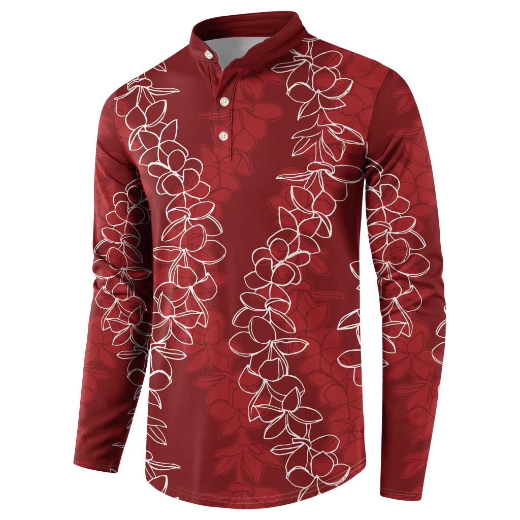 Hawaii Plumeria Lei Button Sweatshirt Aloha Festive Vibe - Crimson