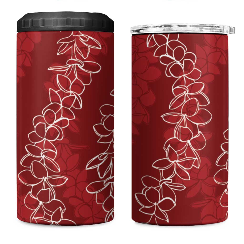 Hawaii Plumeria Lei 4 in 1 Can Cooler Tumbler Aloha Festive Vibe - Crimson LT7 One Size: 16 oz Crimson - Polynesian Pride