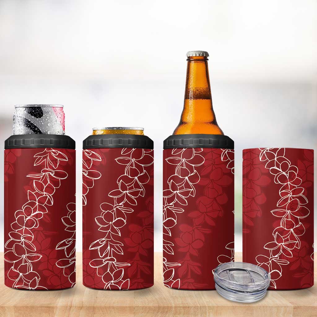 Hawaii Plumeria Lei 4 in 1 Can Cooler Tumbler Aloha Festive Vibe - Crimson LT7 - Polynesian Pride