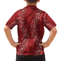 Hawaii Plumeria Lei Family Matching Long Sleeve Bodycon Dress and Hawaiian Shirt Aloha Festive Vibe - Crimson LT7 - Polynesian Pride