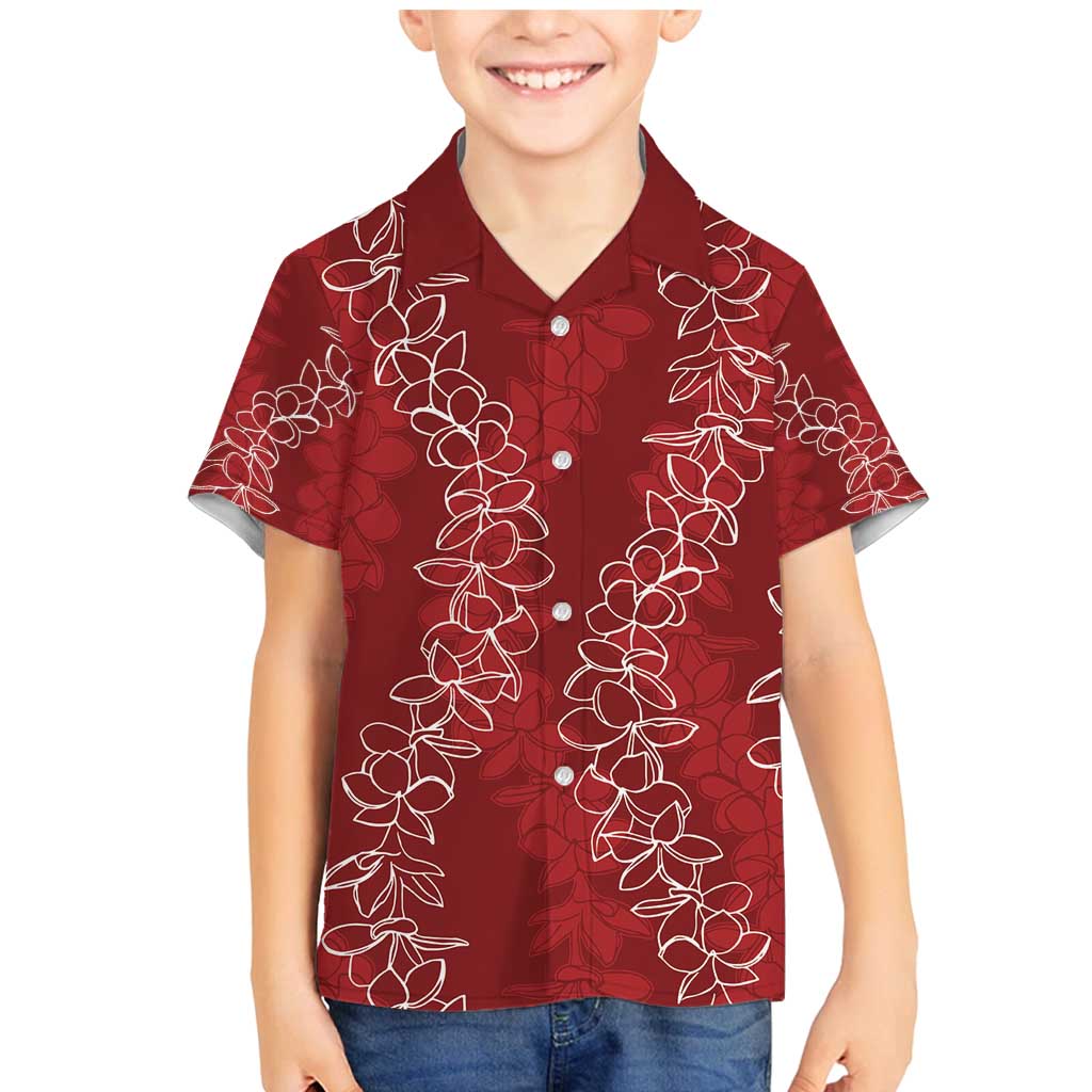 Hawaii Plumeria Lei Family Matching Mermaid Dress and Hawaiian Shirt Aloha Festive Vibe - Crimson LT7 Son's Shirt Crimson - Polynesian Pride