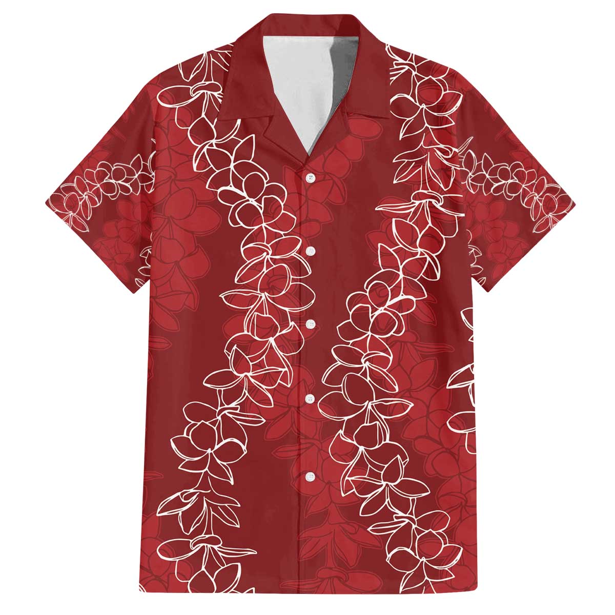 Hawaii Plumeria Lei Family Matching Off The Shoulder Long Sleeve Dress and Hawaiian Shirt Aloha Festive Vibe - Crimson LT7 Dad's Shirt - Short Sleeve Crimson - Polynesian Pride