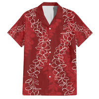 Hawaii Plumeria Lei Family Matching Off The Shoulder Long Sleeve Dress and Hawaiian Shirt Aloha Festive Vibe - Crimson LT7 Dad's Shirt - Short Sleeve Crimson - Polynesian Pride