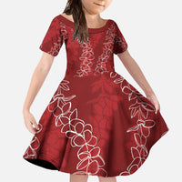 Hawaii Plumeria Lei Family Matching Off Shoulder Maxi Dress and Hawaiian Shirt Aloha Festive Vibe - Crimson LT7 Daughter's Dress Crimson - Polynesian Pride