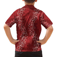 Hawaii Plumeria Lei Family Matching Off Shoulder Short Dress and Hawaiian Shirt Aloha Festive Vibe - Crimson LT7 - Polynesian Pride