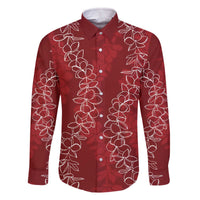 Hawaii Plumeria Lei Family Matching Off Shoulder Short Dress and Hawaiian Shirt Aloha Festive Vibe - Crimson LT7 Dad's Shirt - Long Sleeve Crimson - Polynesian Pride