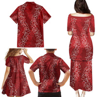 Hawaii Plumeria Lei Family Matching Puletasi and Hawaiian Shirt Aloha Festive Vibe - Crimson LT7 - Polynesian Pride