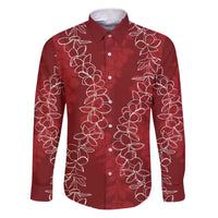 Hawaii Plumeria Lei Family Matching Puletasi and Hawaiian Shirt Aloha Festive Vibe - Crimson LT7 Dad's Shirt - Long Sleeve Crimson - Polynesian Pride