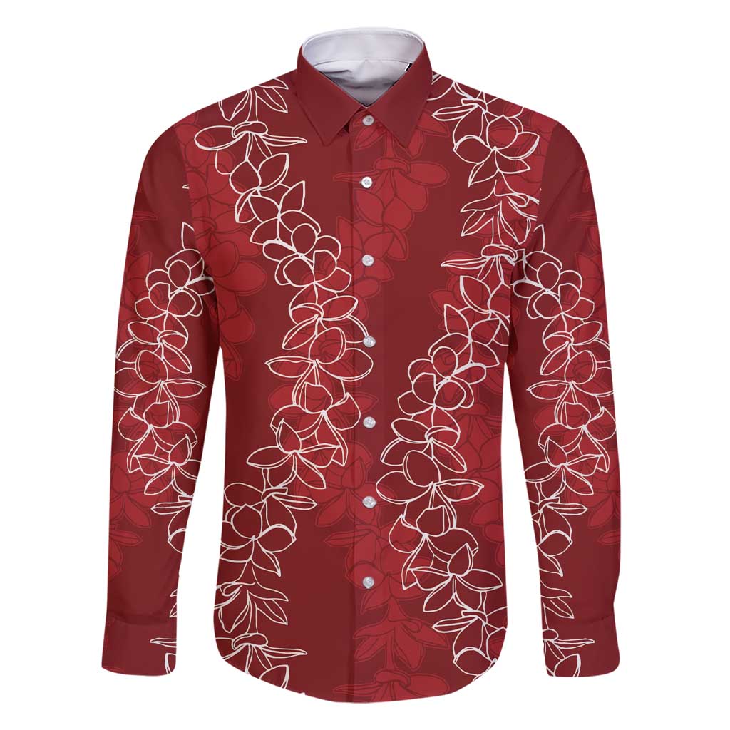 Hawaii Plumeria Lei Family Matching Short Sleeve Bodycon Dress and Hawaiian Shirt Aloha Festive Vibe - Crimson LT7 Dad's Shirt - Long Sleeve Crimson - Polynesian Pride