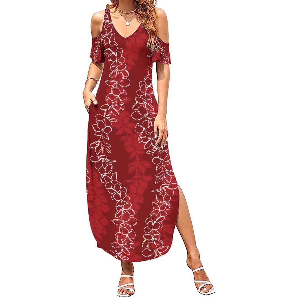 Hawaii Plumeria Lei Family Matching Summer Maxi Dress and Hawaiian Shirt Aloha Festive Vibe - Crimson LT7 Mom's Dress Crimson - Polynesian Pride