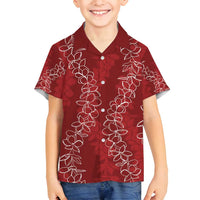 Hawaii Plumeria Lei Family Matching Summer Maxi Dress and Hawaiian Shirt Aloha Festive Vibe - Crimson LT7 Son's Shirt Crimson - Polynesian Pride