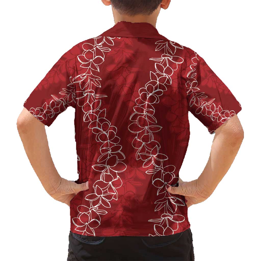 Hawaii Plumeria Lei Family Matching Tank Maxi Dress and Hawaiian Shirt Aloha Festive Vibe - Crimson LT7 - Polynesian Pride