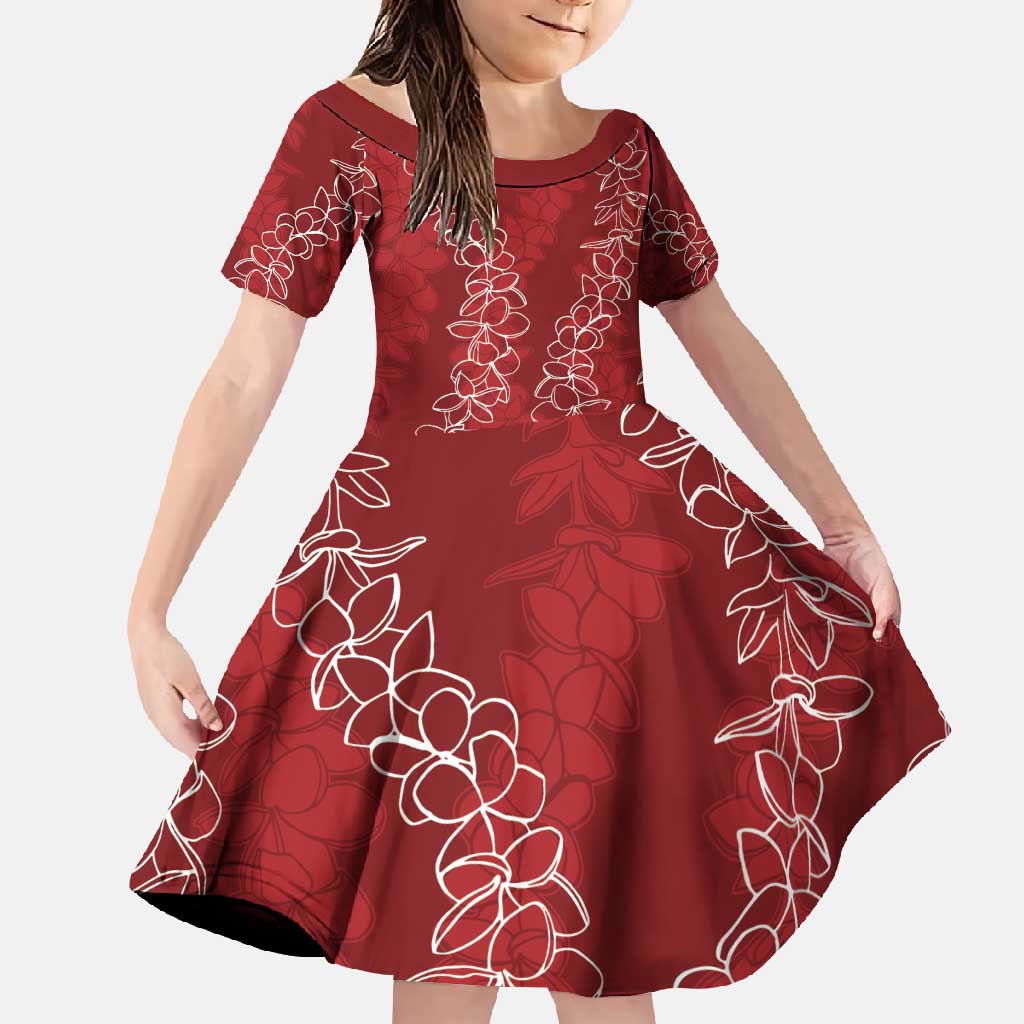 Hawaii Plumeria Lei Family Matching Tank Maxi Dress and Hawaiian Shirt Aloha Festive Vibe - Crimson LT7 Daughter's Dress Crimson - Polynesian Pride