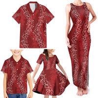 Hawaii Plumeria Lei Family Matching Tank Maxi Dress and Hawaiian Shirt Aloha Festive Vibe - Crimson LT7 - Polynesian Pride