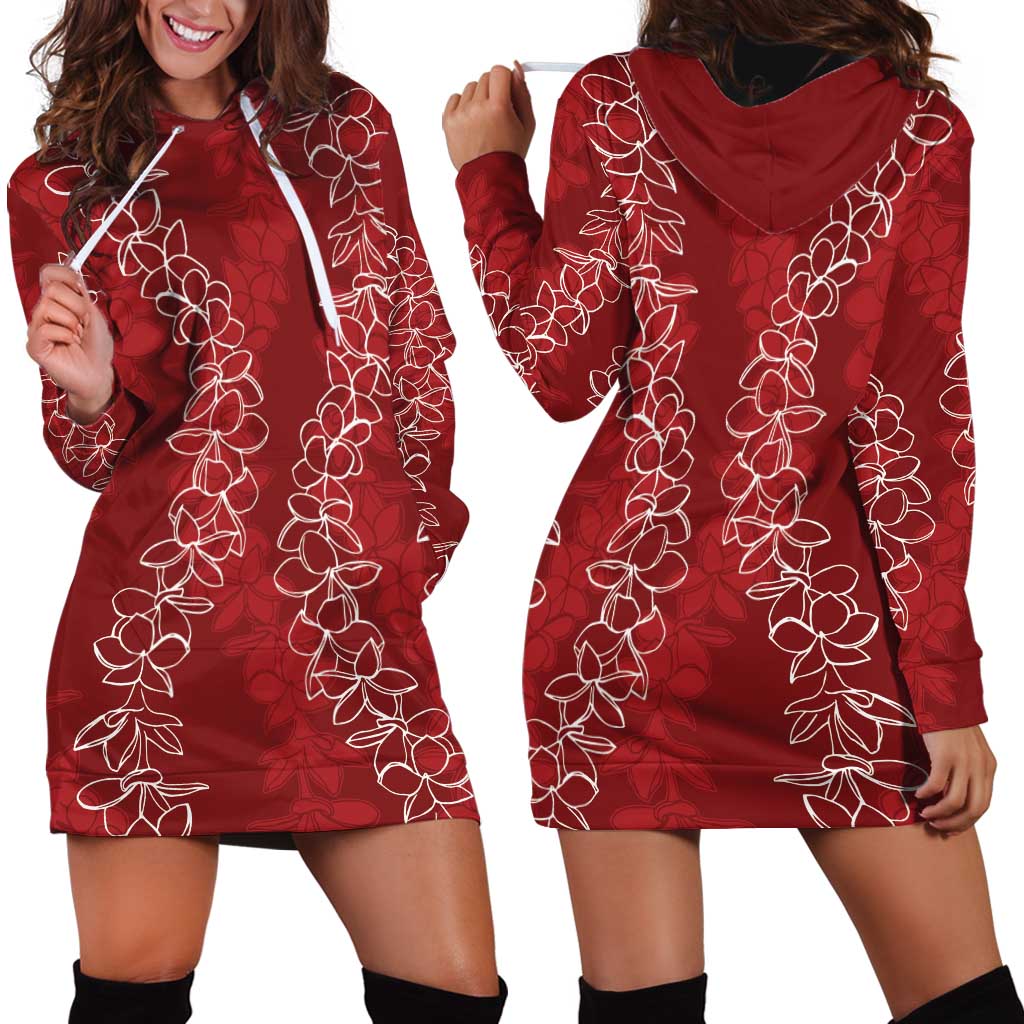 Hawaii Plumeria Lei Hoodie Dress Aloha Festive Vibe - Crimson LT7 - Polynesian Pride