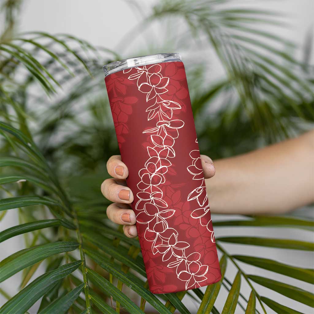 Hawaii Plumeria Lei Skinny Tumbler Aloha Festive Vibe - Crimson LT7 - Polynesian Pride