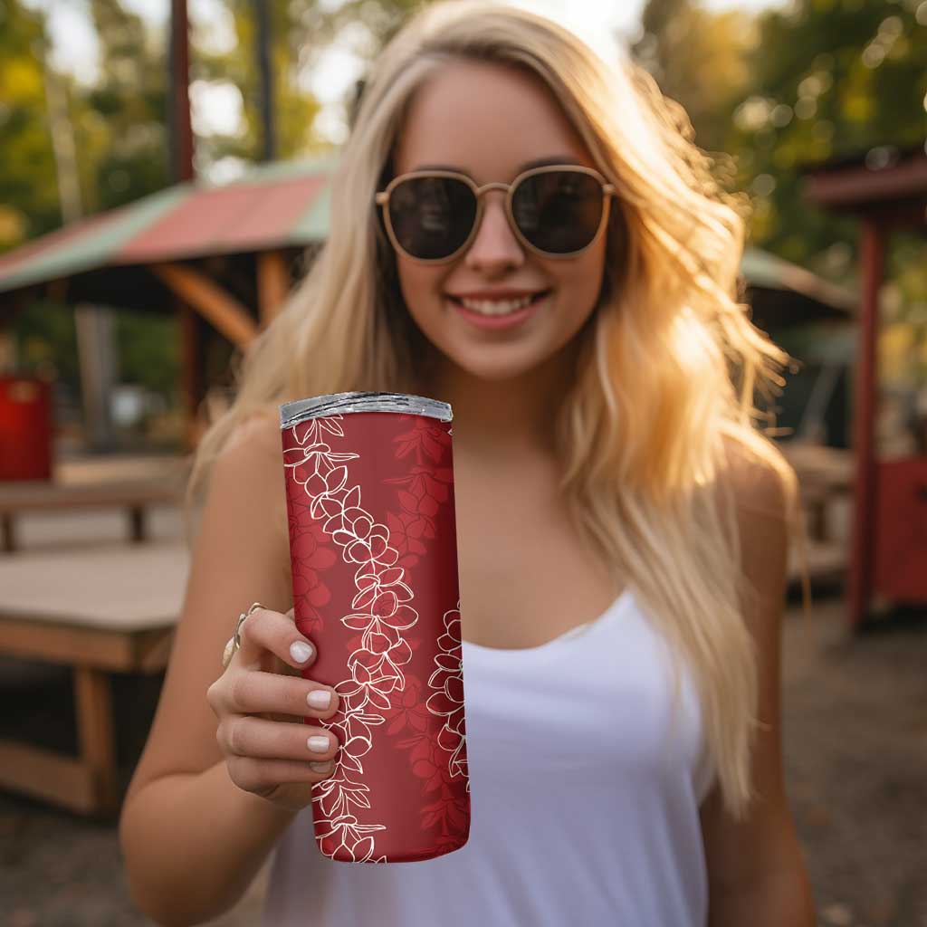 Hawaii Plumeria Lei Skinny Tumbler Aloha Festive Vibe - Crimson LT7 - Polynesian Pride