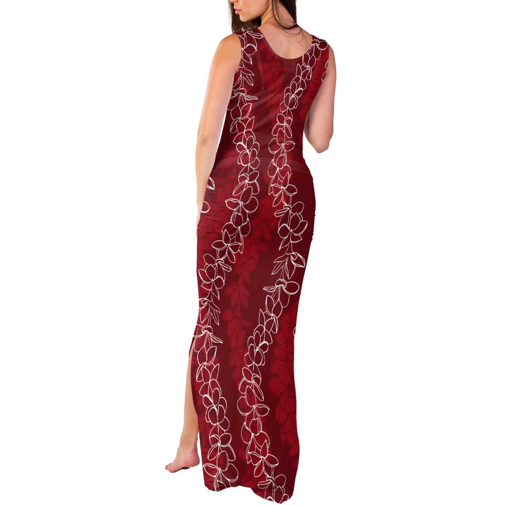 Hawaii Plumeria Lei Tank Maxi Dress Aloha Festive Vibe - Crimson