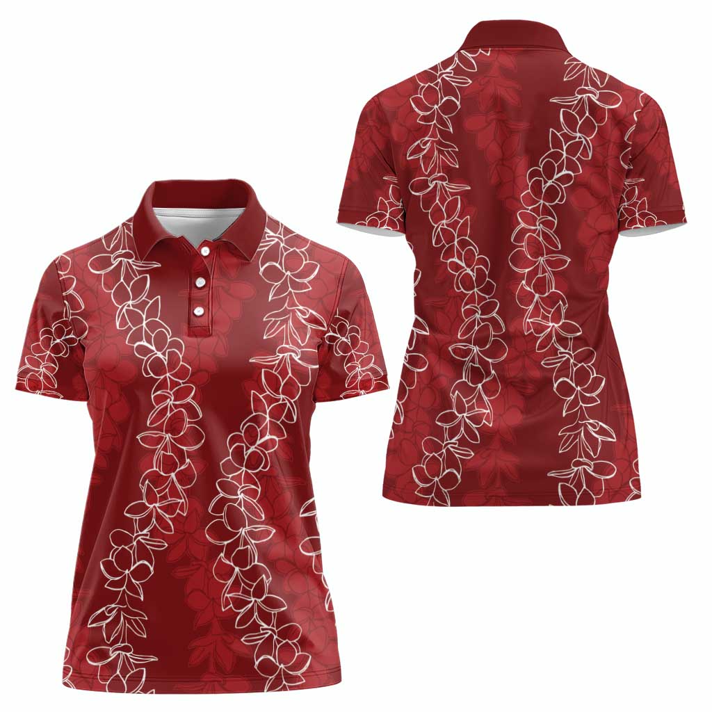 Hawaii Plumeria Lei Women Polo Shirt Aloha Festive Vibe - Crimson