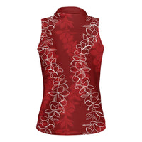 Hawaii Plumeria Lei Women Sleeveless Polo Shirt Aloha Festive Vibe - Crimson LT7 - Polynesian Pride