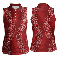 Hawaii Plumeria Lei Women Sleeveless Polo Shirt Aloha Festive Vibe - Crimson LT7 - Polynesian Pride