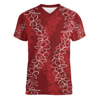 Hawaii Plumeria Lei Women V-Neck T-Shirt Aloha Festive Vibe - Crimson LT7 Female Crimson - Polynesian Pride
