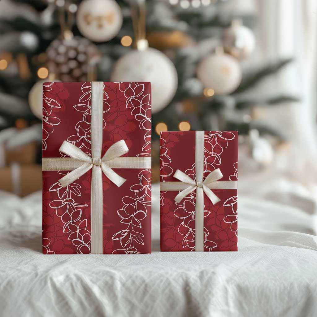 Hawaii Plumeria Lei Wrapping Paper Aloha Festive Vibe - Crimson