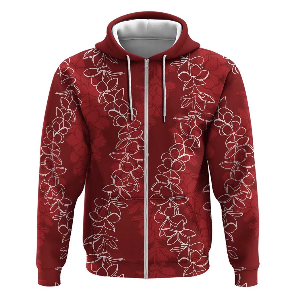 Hawaii Plumeria Lei Zip Hoodie Aloha Festive Vibe - Crimson LT7 Zip Hoodie Crimson - Polynesian Pride