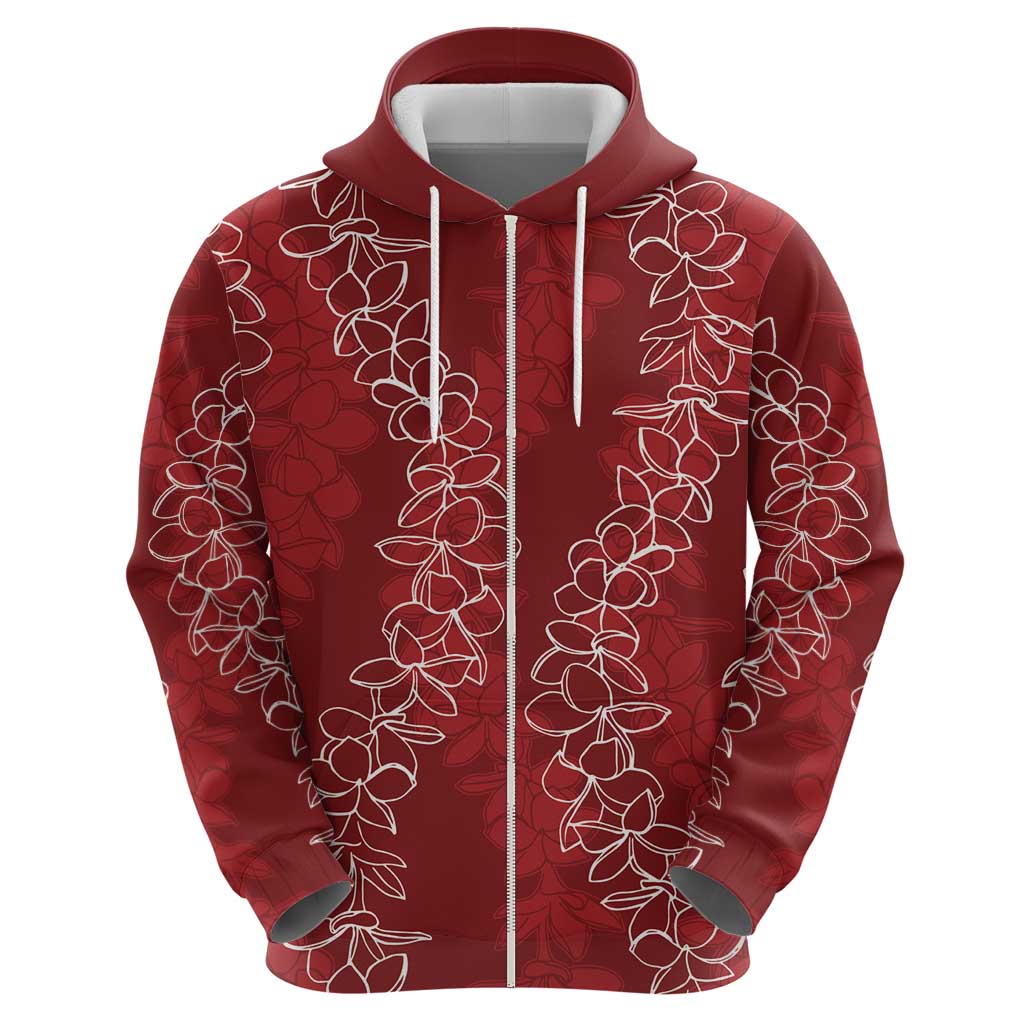 Hawaii Plumeria Lei Zip Hoodie Aloha Festive Vibe - Crimson LT7 - Polynesian Pride
