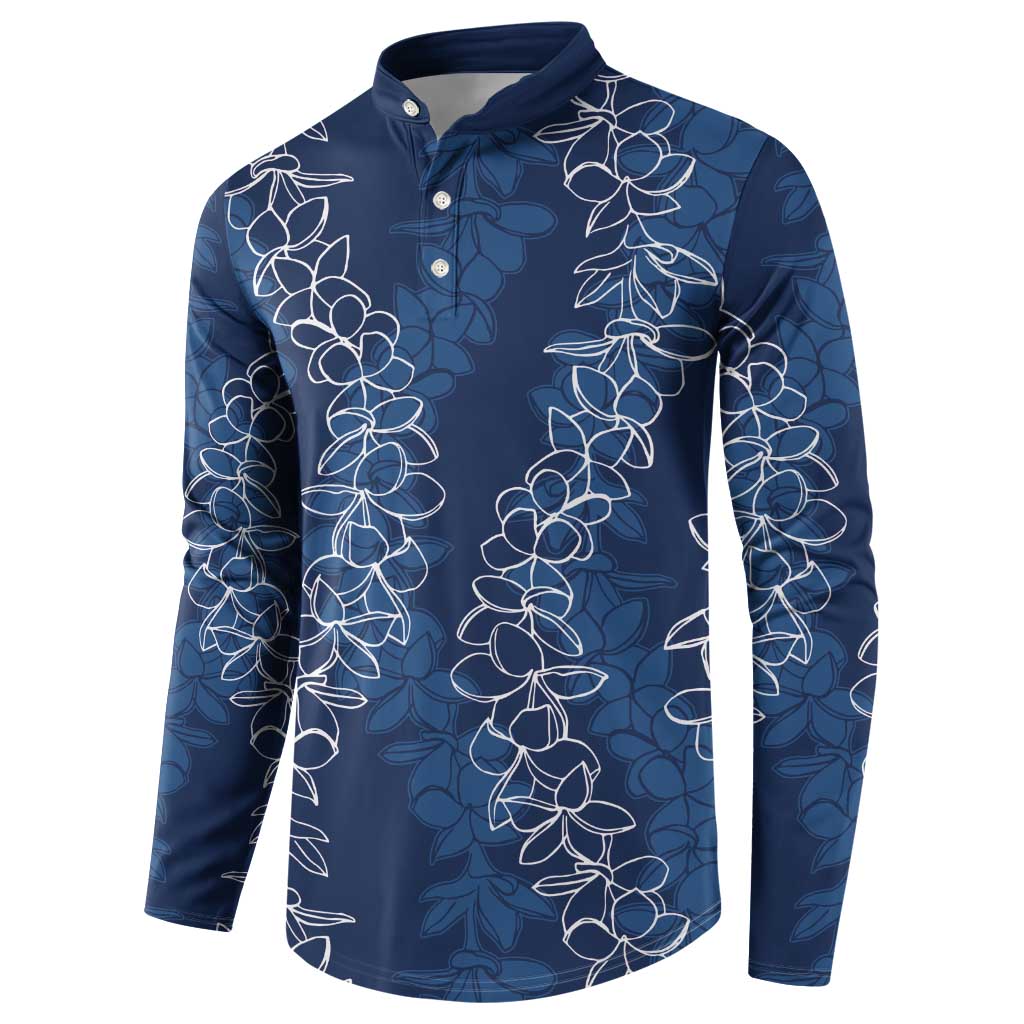 Hawaii Plumeria Lei Button Sweatshirt Aloha Festive Vibe - Navy Blue