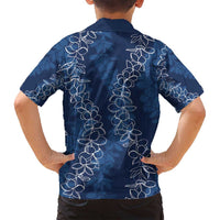Hawaii Plumeria Lei Family Matching Long Sleeve Bodycon Dress and Hawaiian Shirt Aloha Festive Vibe - Navy Blue LT7 - Polynesian Pride