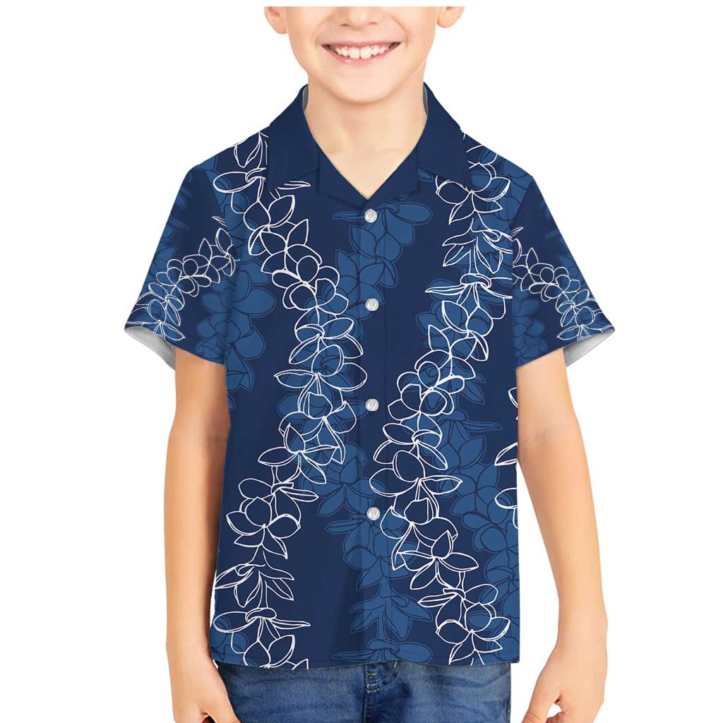 Hawaii Plumeria Lei Family Matching Mermaid Dress and Hawaiian Shirt Aloha Festive Vibe - Navy Blue LT7 Son's Shirt Navy Blue - Polynesian Pride