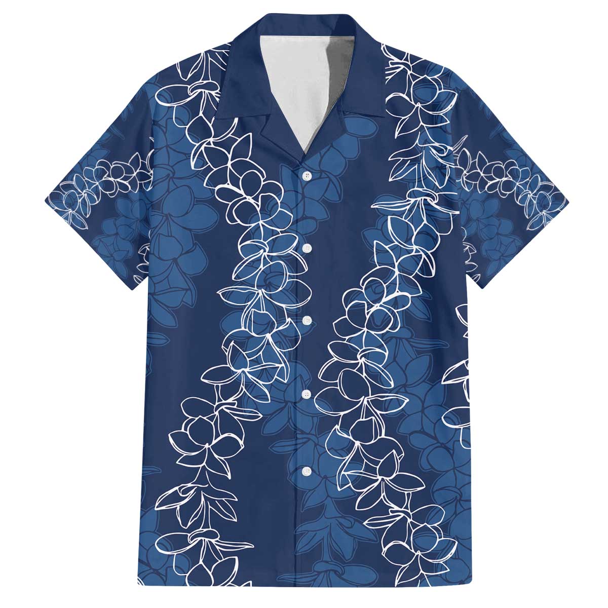 Hawaii Plumeria Lei Family Matching Off The Shoulder Long Sleeve Dress and Hawaiian Shirt Aloha Festive Vibe - Navy Blue LT7 Dad's Shirt - Short Sleeve Navy Blue - Polynesian Pride
