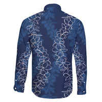 Hawaii Plumeria Lei Family Matching Off The Shoulder Long Sleeve Dress and Hawaiian Shirt Aloha Festive Vibe - Navy Blue LT7 - Polynesian Pride