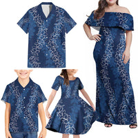 Hawaii Plumeria Lei Family Matching Off Shoulder Maxi Dress and Hawaiian Shirt Aloha Festive Vibe - Navy Blue LT7 - Polynesian Pride