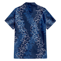 Hawaii Plumeria Lei Family Matching Off Shoulder Short Dress and Hawaiian Shirt Aloha Festive Vibe - Navy Blue LT7 - Polynesian Pride